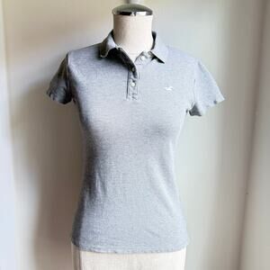 Hollister Gray Stretch Polo Shirt Women’s XS Y2K-Inspired